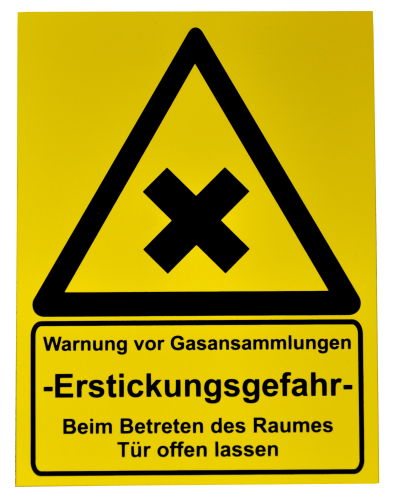 Schild „Warnung vor Gasansammlung“-oB32M-Schild „Warnung vor Gasansammlung“-getraenkezapfanlagen.net